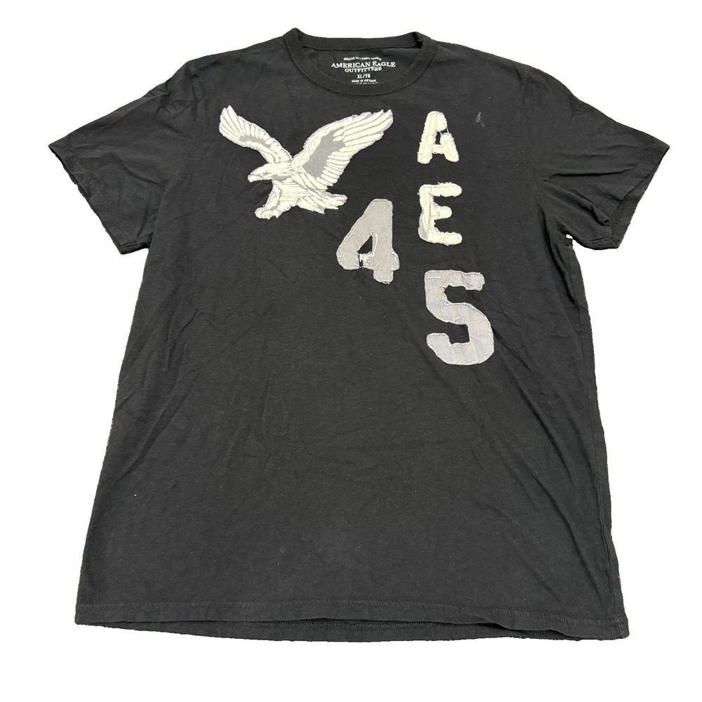 American Eagle Shirt Mens Size XL Black Athletic Fit VTG Logo Embroidered Y2K